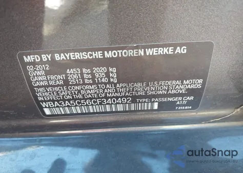 2012 BMW 328I z USA, uszkodzony, nr VIN WBA3A5C56CF340492
